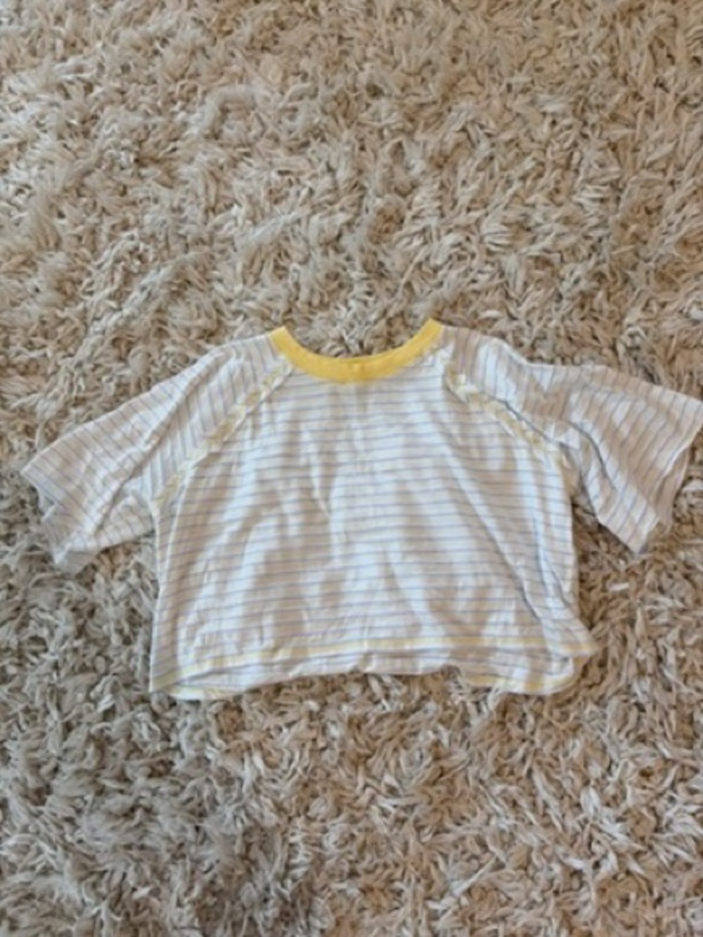 Altar'd State White Tee with Yellow Trim and Light Blue Stripes